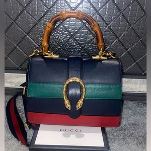 GUCCI
Blue/Green/Red Leather Dionysus Medium Top Handle Bag